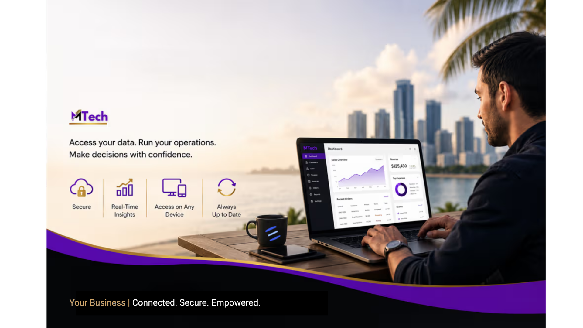 MTech Merchant Portal dashboard shown on a laptop screen